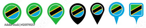 set vector Location pin tanzania flag icon. Country location symbol Map markers design template illustration