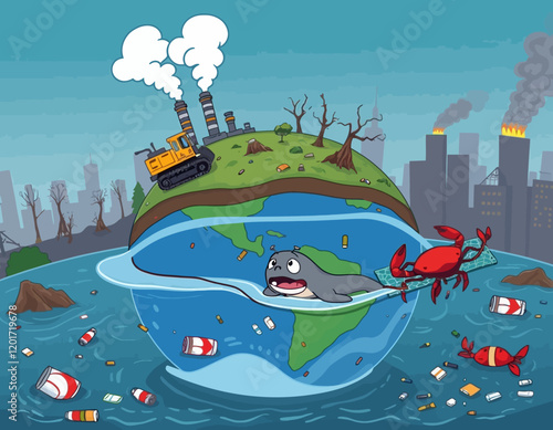 Illustration with pollutions on earth