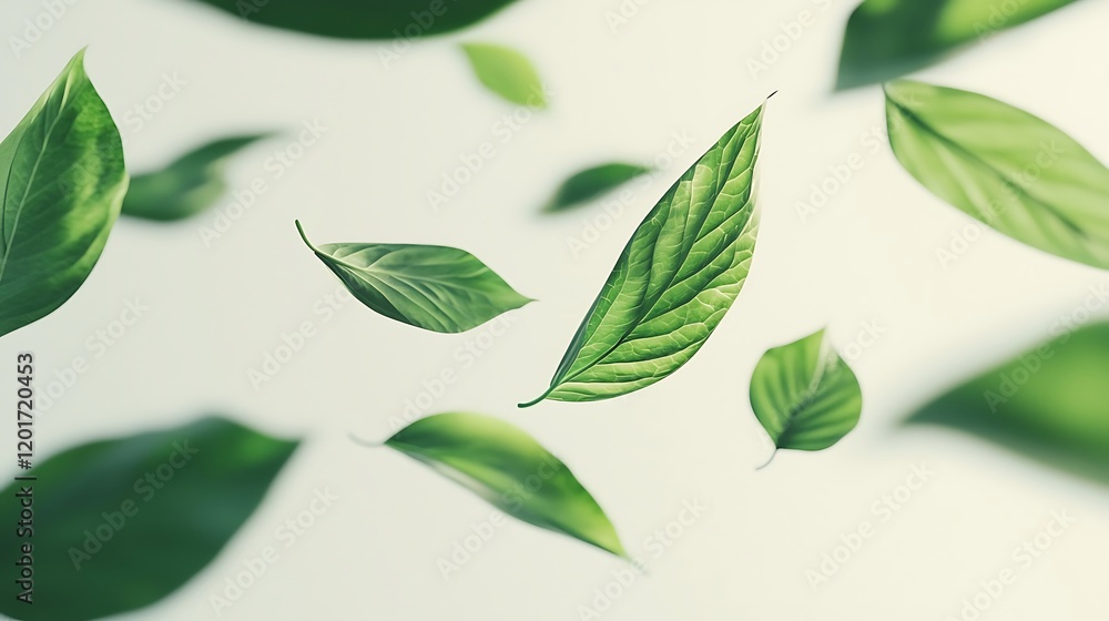 Naklejka premium Floating Green Leaves Nature Photography Background