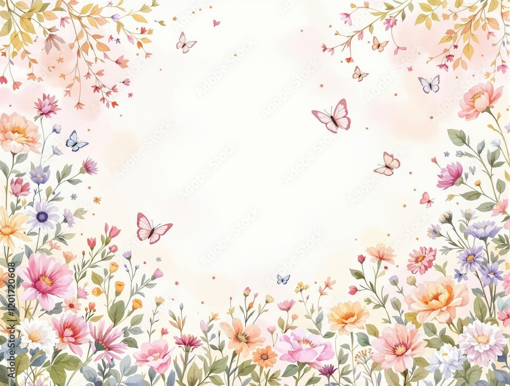 Artistic watercolor design showcasing intricate flower motifs and whimsical butterfly illustrations, butterfly illustrations, flower motifs, artistic Artistic watercolor design showcasing intricate flower motifs and whimsical butterfly illustrations, butterfly illustrations, flower motifs, artistic