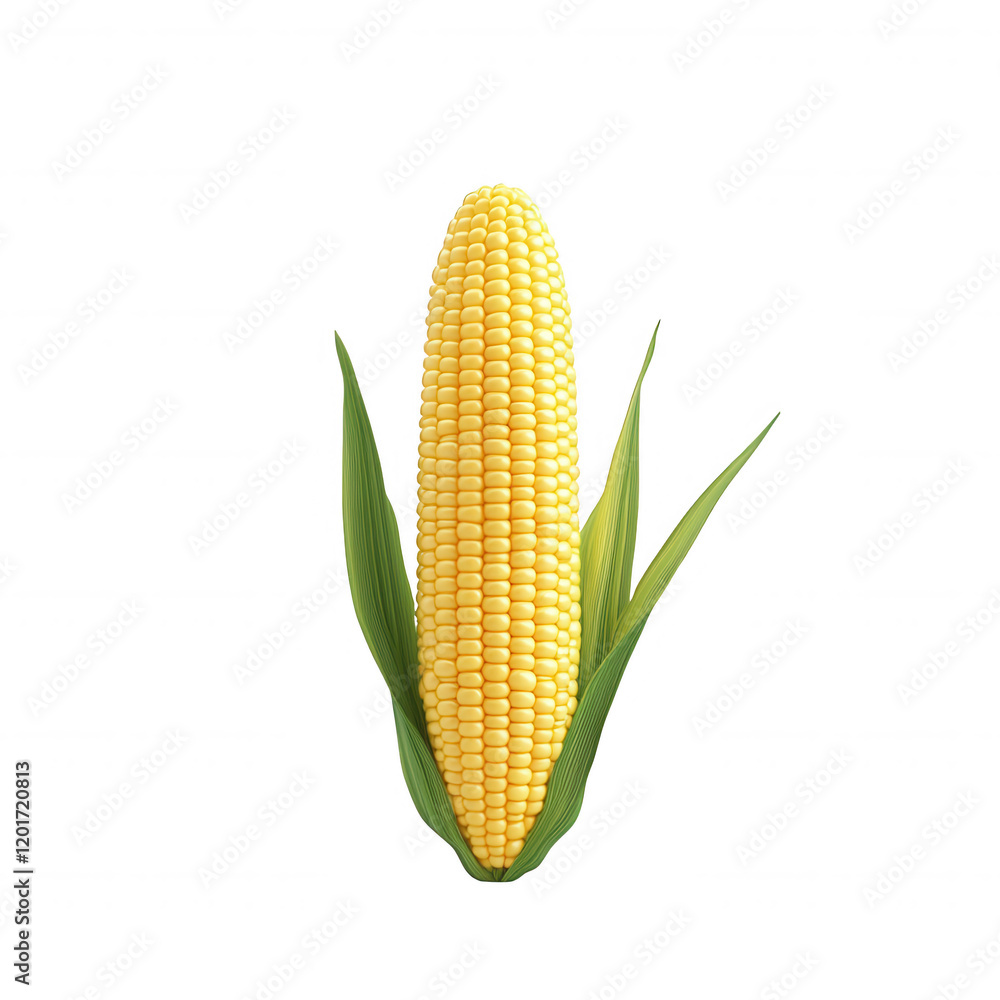 Obraz premium Fresh, ripe corn on the cob with vibrant yellow kernels and green husks., isolated on a transparent background.