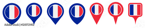 set vector Location pin france flag icon. Country location symbol Map markers design template illustration