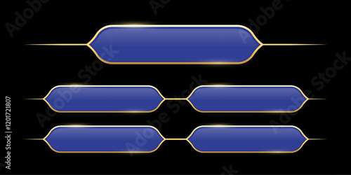 Quiz template. Trivia game layout. Question and answer blue frames with golden border for TV show or social media. Multiple choice test. Vector illustration isolated on black background.