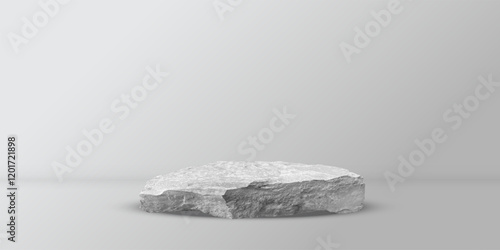 3d stone podium vector illustration. Realistic stand pedestal of round geometric shape, stage platform for luxury product presentation background.