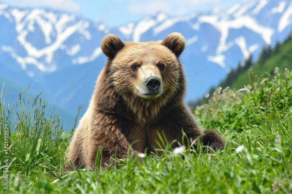 Bear resting in the Carpathian Mountains' meadow Bear resting in the Carpathian Mountains' meadow