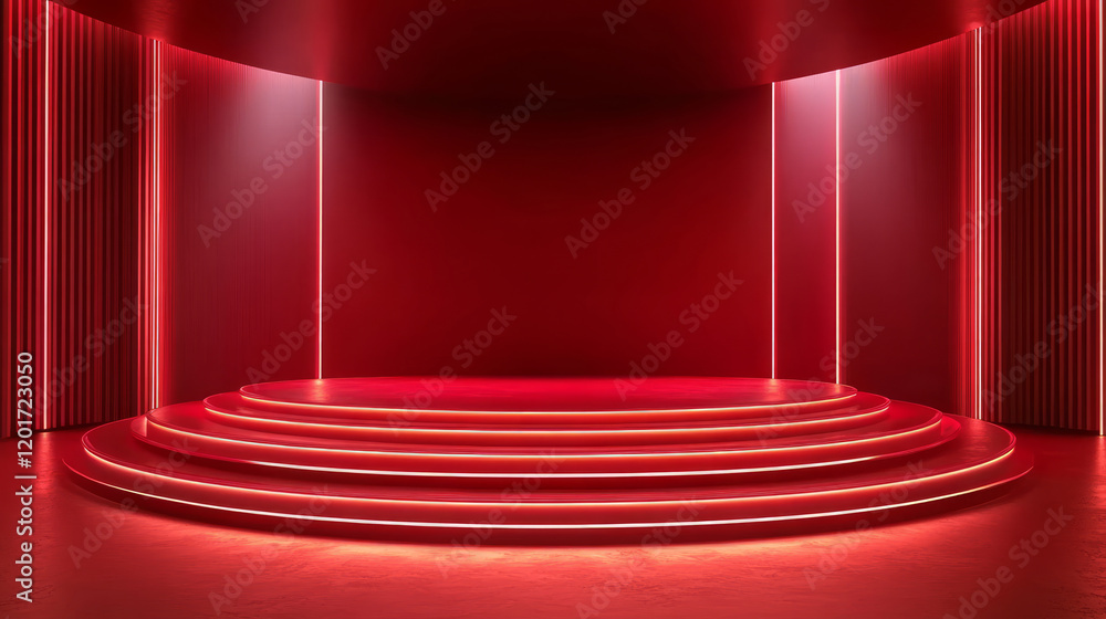 3D rendering of red neon tech-style e-commerce product booth background 3D rendering of red neon tech-style e-commerce product booth background