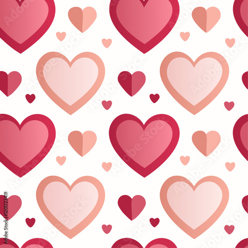 a seamless pattern of multiple pink and red hearts on a white background