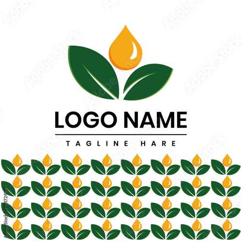 Nature-Inspired Logo with Water Drop and Leaves