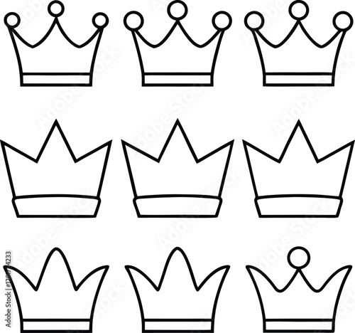 Nine Crown Icon Designs Royalty, Monarchy, Regal, King, Queen