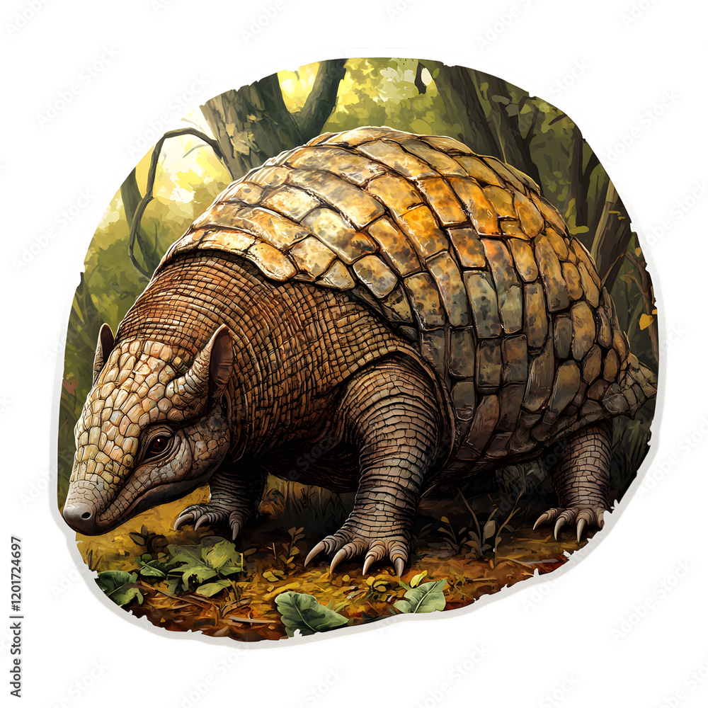 Fototapeta premium Animal, Armadillo, Amazon, Forest, Pantanal, Amazon Rainforest, Nature, Art, Image with Transparent Background PNG, for Stickers, T-Shirt Print, Cap, Mug, Flip Flops, Mousepad, Transparent PNG