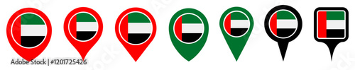 set vector Location pin UAE flag icon. Country location symbol Map markers design template illustration
