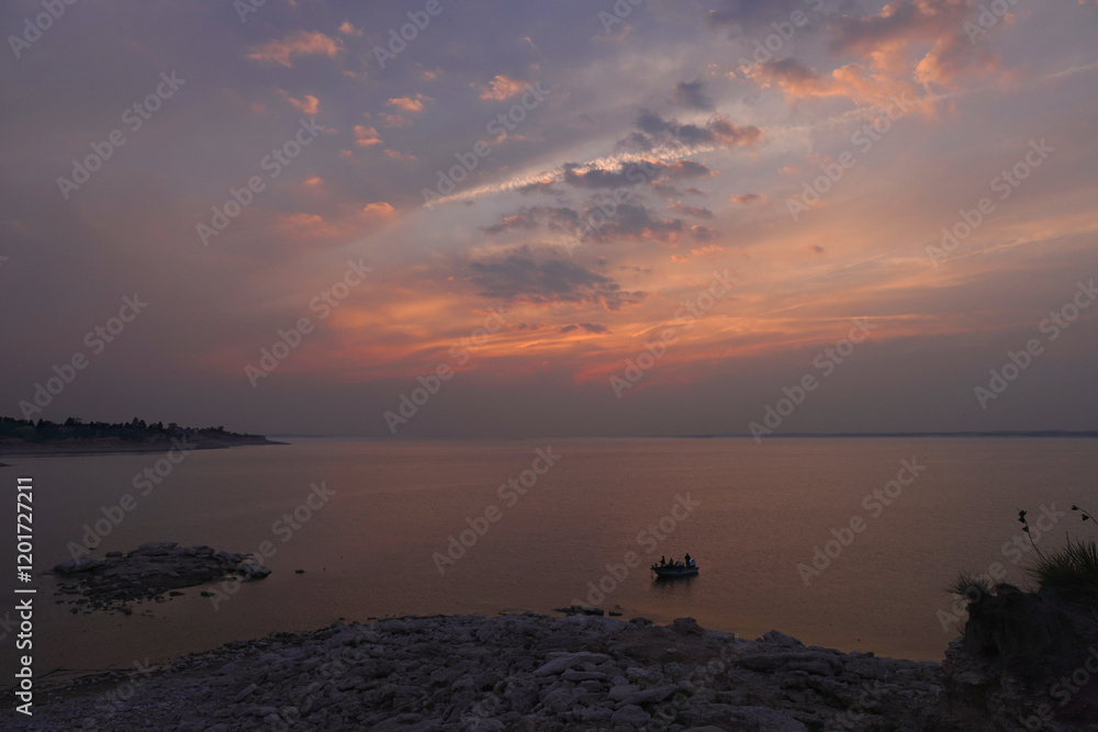 Naklejka Fishing at Sunset on Lake McConaughy
