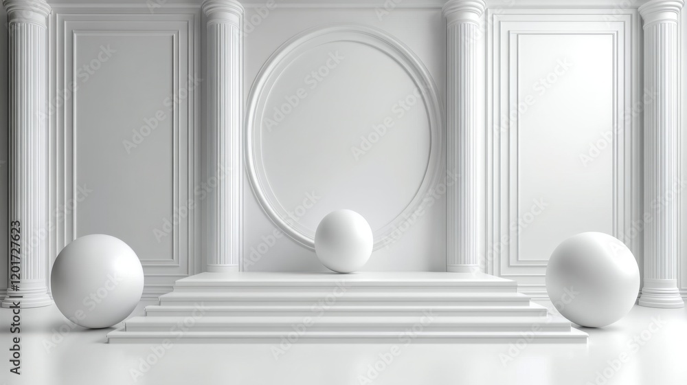 Minimalist floating shapes with soft gradients and sharp edges, casting faint shadows in a seamless white background Minimalist floating shapes with soft gradients and sharp edges, casting faint shadows in a seamless white background