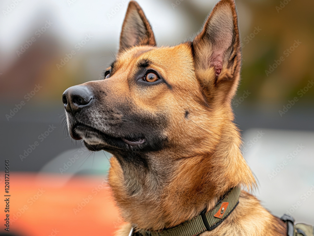 Trained search and rescue dog focused on emergency training exercises