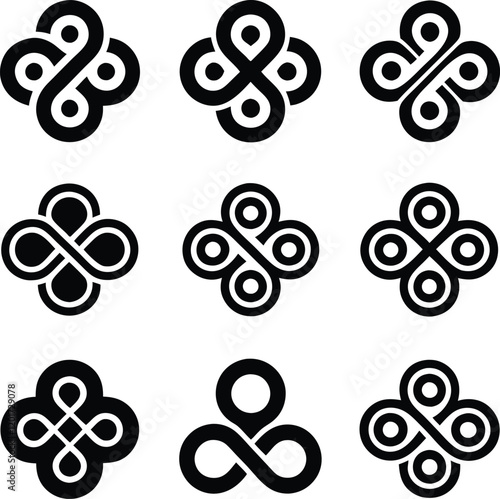 Nine Abstract Black and White Interlocking Knot Designs