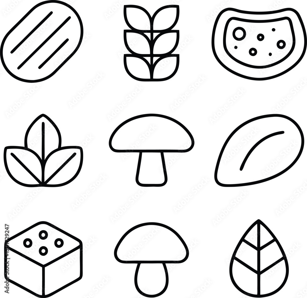 Food Icons Vegetables, Herbs, Mushrooms, Grains, and Spices