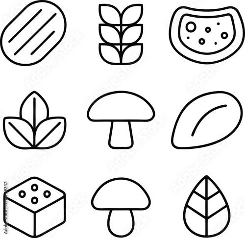 Food Icons Vegetables, Herbs, Mushrooms, Grains, and Spices