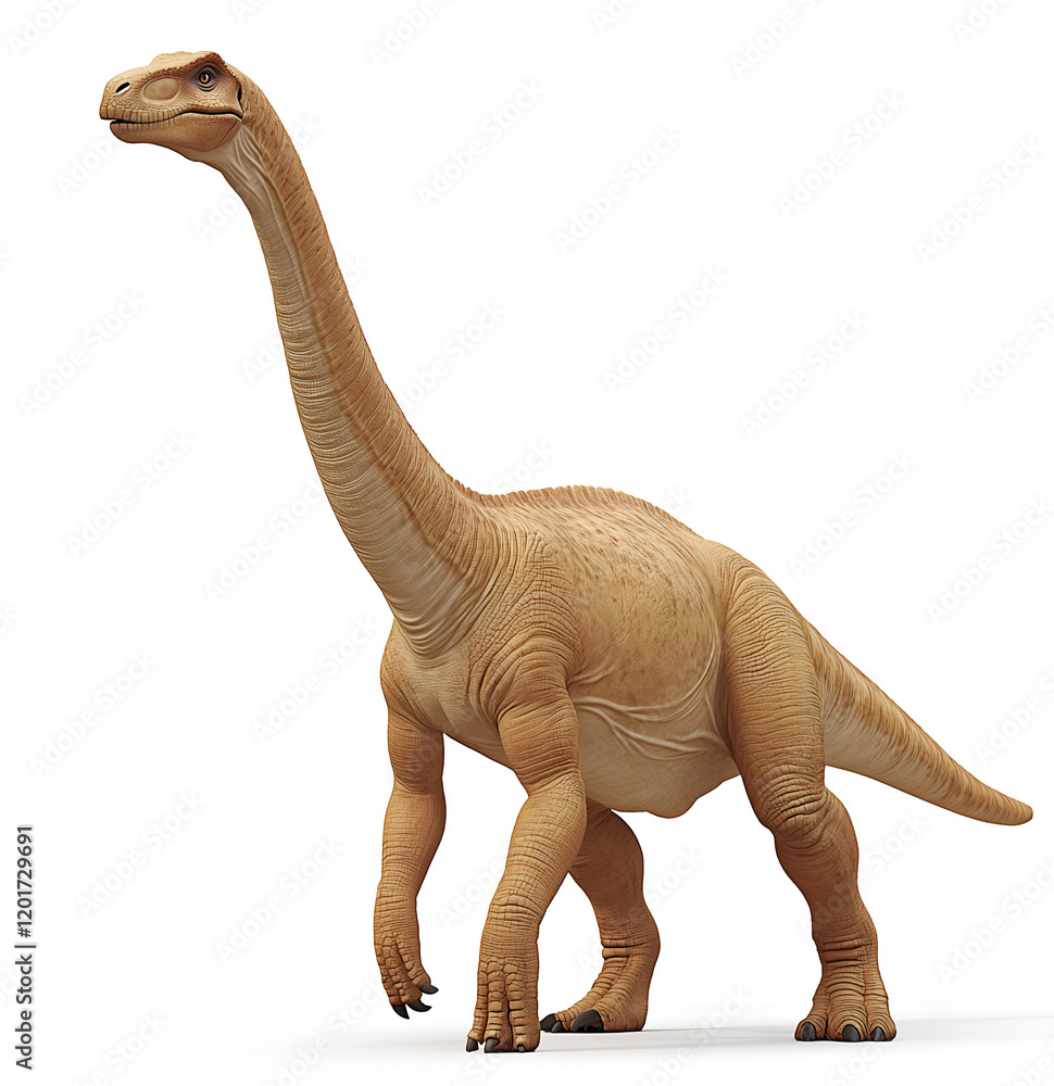 Fototapeta premium long-necked dinosaur, standing on the ground with its head raised slightly 