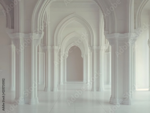 White Hallway With Elegant Architectural Columns And Arches photo