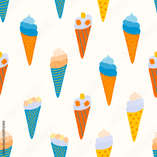 Bright summer seamless pattern, drink, cocktails, lemonade, ice cream. Cocktail party, celebration, vector illustration