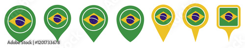 set vector Location pin brazil flag icon. Country location symbol Map markers design template illustration