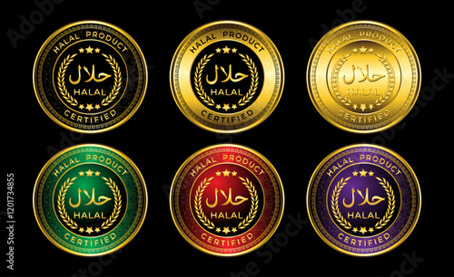 luxury gold set of certified halal logo photo