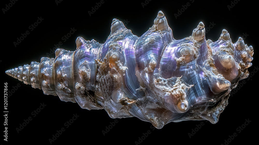 Intricate Purple and Gray Seashell Close-up on Black Background Intricate Purple and Gray Seashell Close-up on Black Background