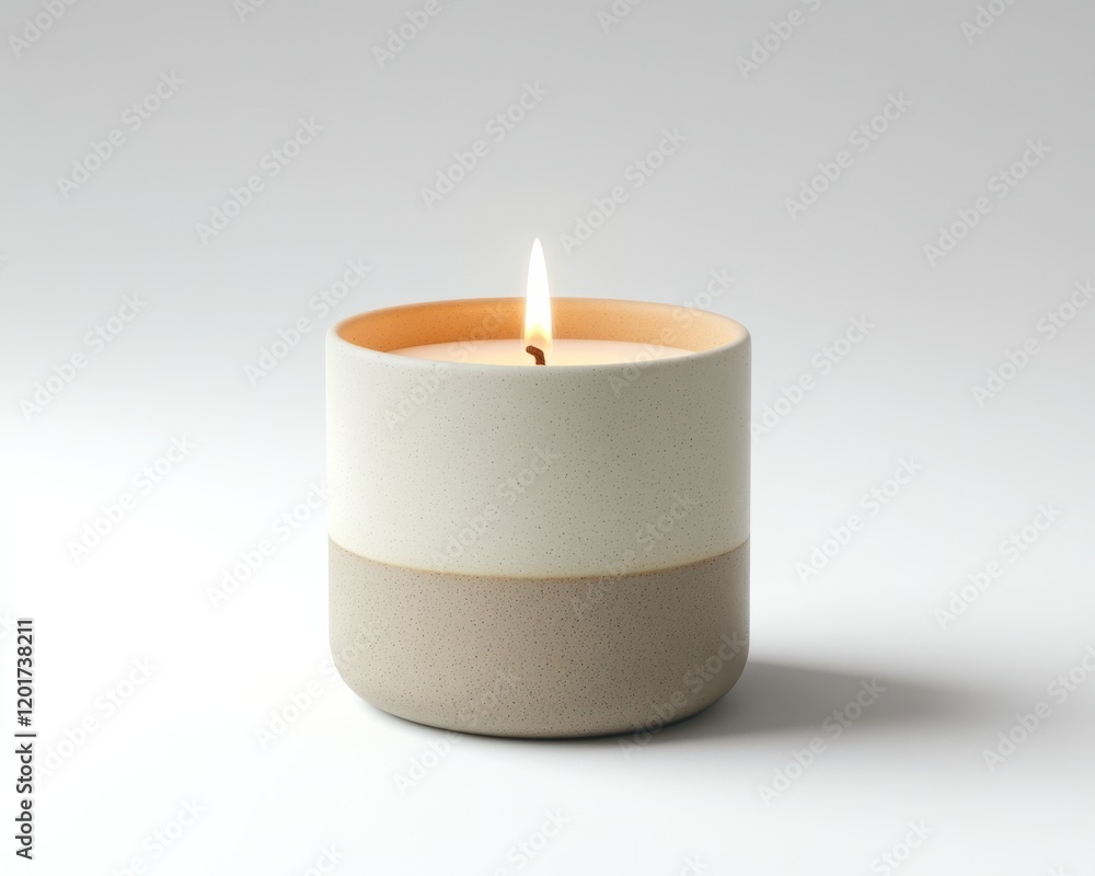 A serene candle burning in a minimalist ceramic holder, creating a calming ambiance. A serene candle burning in a minimalist ceramic holder, creating a calming ambiance.