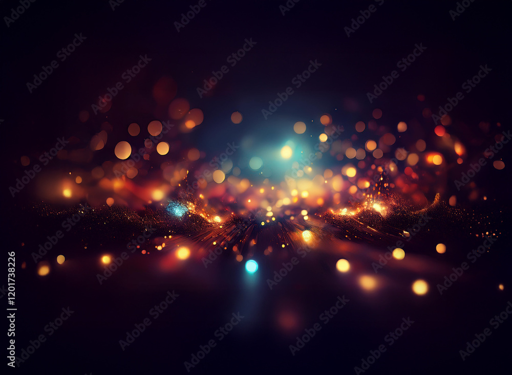 Abstract background image featuring bokeh lights. Warm and cool colors blend in a glowing, dynamic composition. The lights create a sense of depth and movement. Abstract background image featuring bokeh lights. Warm and cool colors blend in a glowing, dynamic composition. The lights create a sense of depth and movement.
