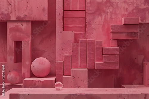 Abstract Pink Composition with Geometric Shapes and Textures photo