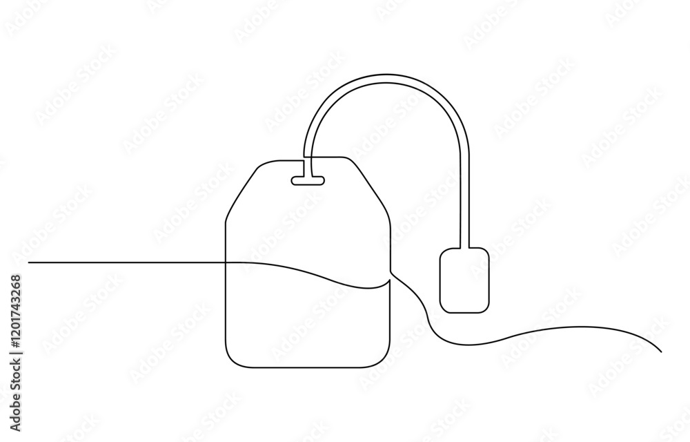 One continuous line drawing of paper tea bag, Discount tag icon line continuous drawing vector. One line price tag icon vector background.