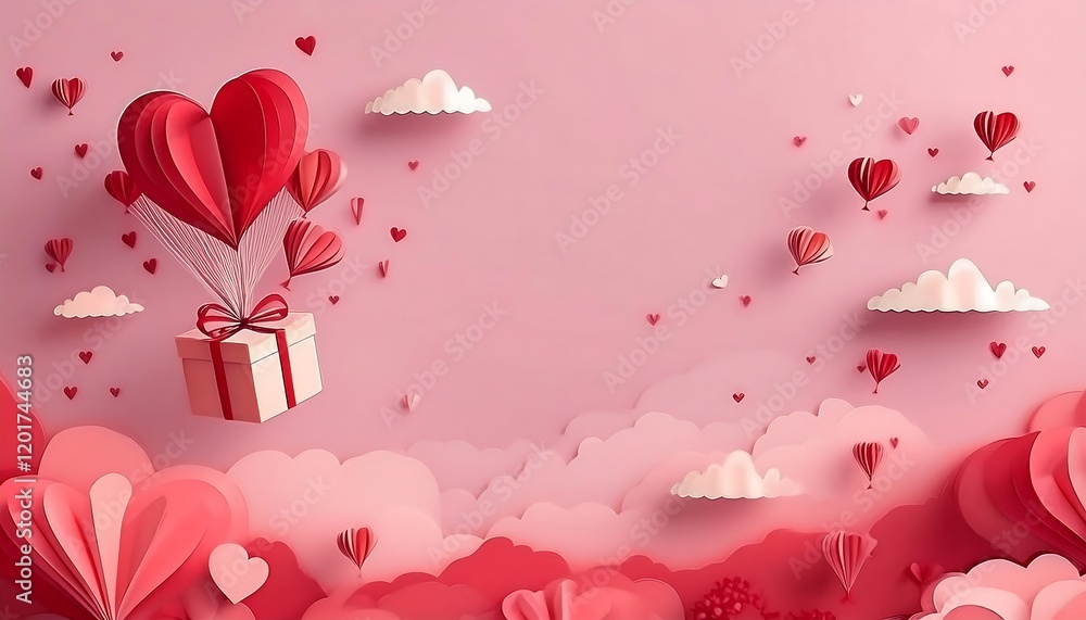 Obraz premium Valentine’s Day Love-Themed Stock Image Collection - Hearts, Balloons, Romantic Designs, Red and Pink Aesthetics, Perfect for Cards, Decorations, Marketing, and Creative Valentine Projects
