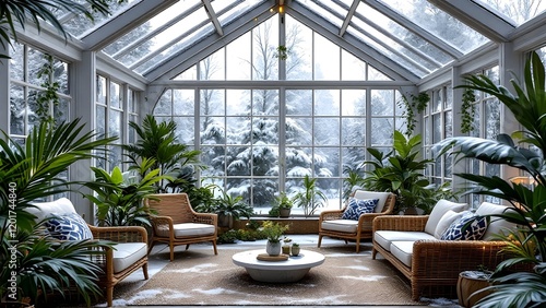 Winter garden with glass roof, tropical plants - 02