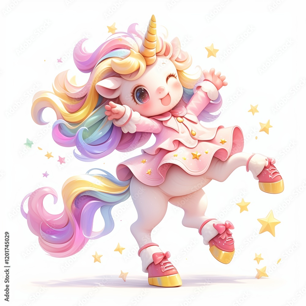 Naklejka premium A pastel illustration of cute girl in a children's book style, created as a generative artwork using AI.