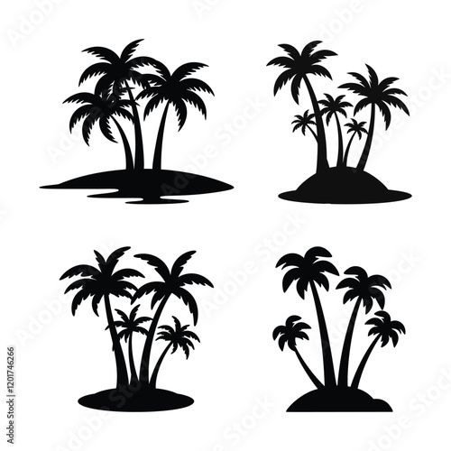 tropical Islands beach silhouette illustration