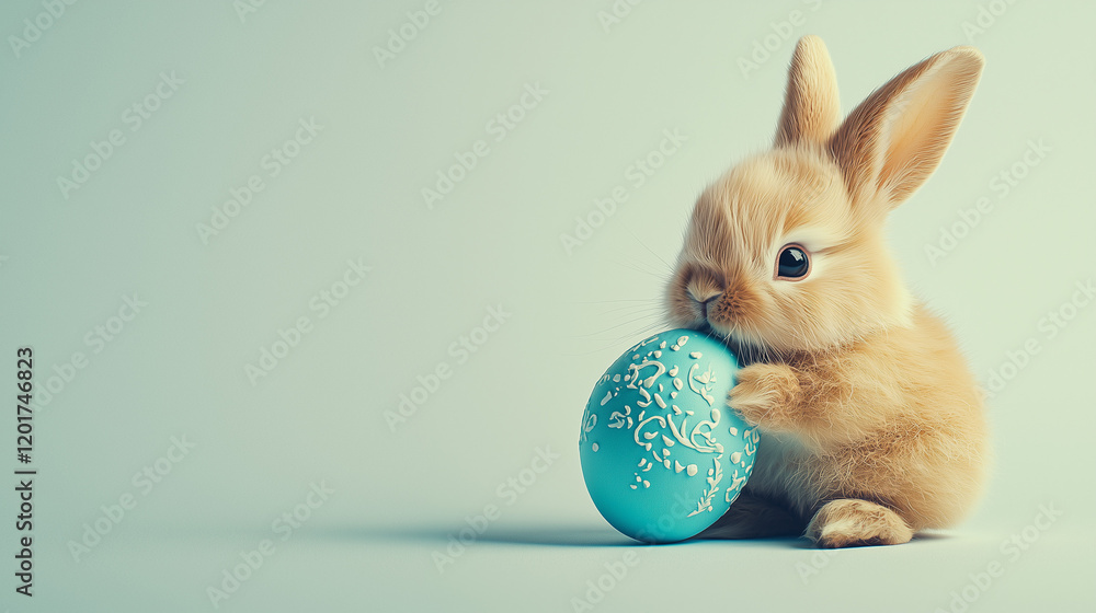 Fototapeta premium white rabbit on blue background