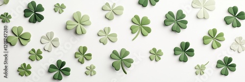 Different shades of clovers on white background, paper cut style
