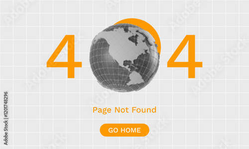 halftone collage trend, 404 Error Page design with a globe. Modern and creative layout for websites to inform users about broken links or missing pages. Includes 'Go Home' button for navigation