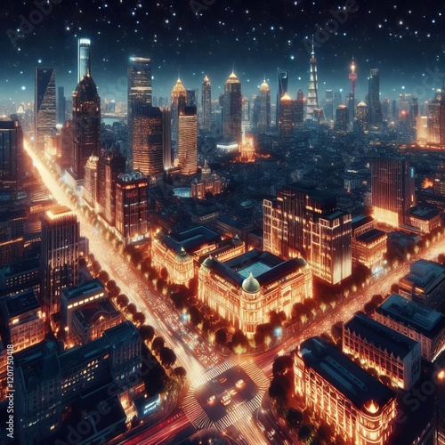 Nighttime cityscape with twinkling lights Capture the magic and