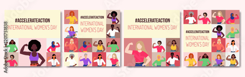 International Women's Day cards.  Geometric pattern. #Accelerateaction.