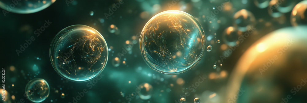 Golden Glowing Bubbles In A Mystic Aqua Background Golden Glowing Bubbles In A Mystic Aqua Background