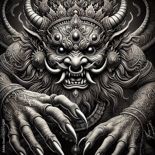 Rakshasa Demon from Hindu mythology grotesque form sharp claws