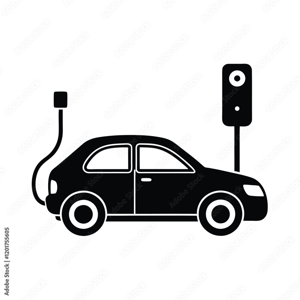 Naklejka premium Wireless EV Charging. Future of Mobility car icon 