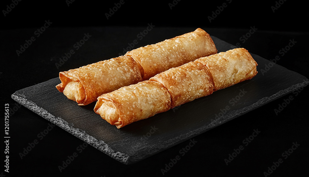 Fresh crispy chicken spring rolls on dark background generated.AI Fresh crispy chicken spring rolls on dark background generated.AI