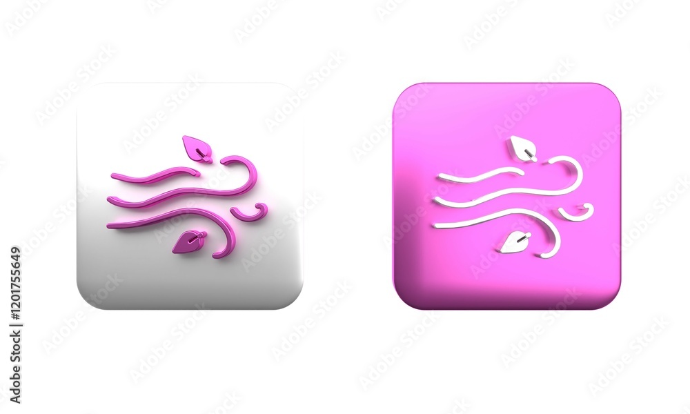Colorful Wind icon isolated on white background. Windy weather. Square button. 3D render illustration Colorful Wind icon isolated on white background. Windy weather. Square button. 3D render illustration
