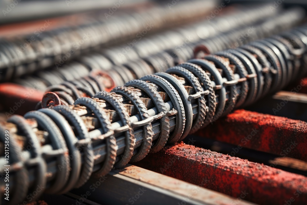 Reinforcing steel bars are waiting to be covered with concrete, using spacers to keep the correct distance from the mold Reinforcing steel bars are waiting to be covered with concrete, using spacers to keep the correct distance from the mold