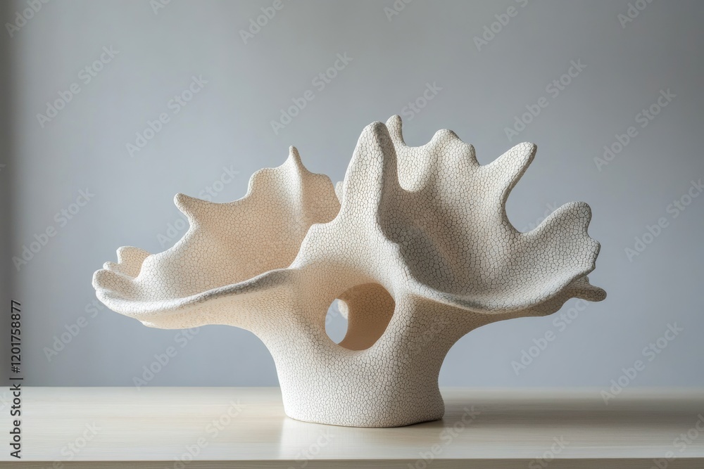 abstract table sculpture in the shape of coral, serving as a centerpiece for a dining room, minimal background with copy space abstract table sculpture in the shape of coral, serving as a centerpiece for a dining room, minimal background with copy space