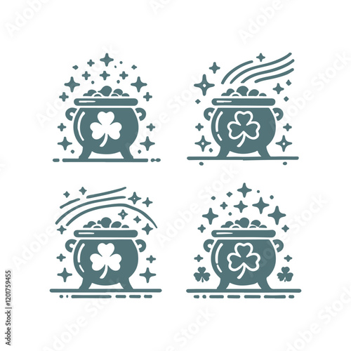 St. Patrick's Day Shamrock Pot of Gold Vector Silhouette Design Set