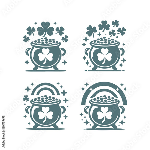 St. Patrick's Day Shamrock Pot of Gold Vector Silhouette Design Set