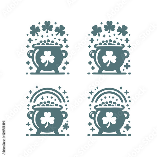 St. Patrick's Day Shamrock Pot of Gold Vector Silhouette Design Set